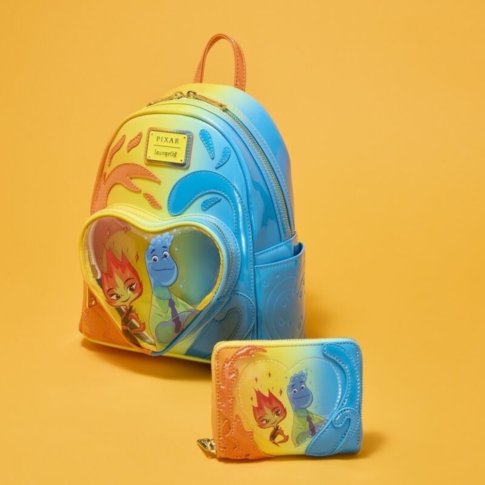 Disney Loungefly Pixar Elemental Wade Ember Ombre Mini Backpack Wallet Set NEW